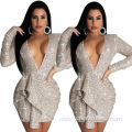 Sliver Sequin White Knitted lining Evening Dress